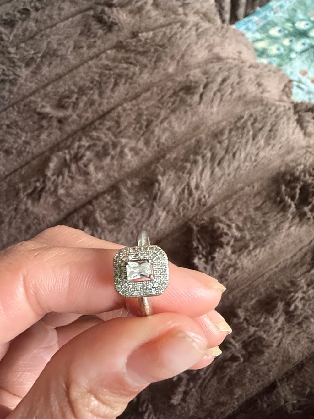 Sterling Silver Halo Engagement Ring with Clear Center Stone - Picture 5 of 6